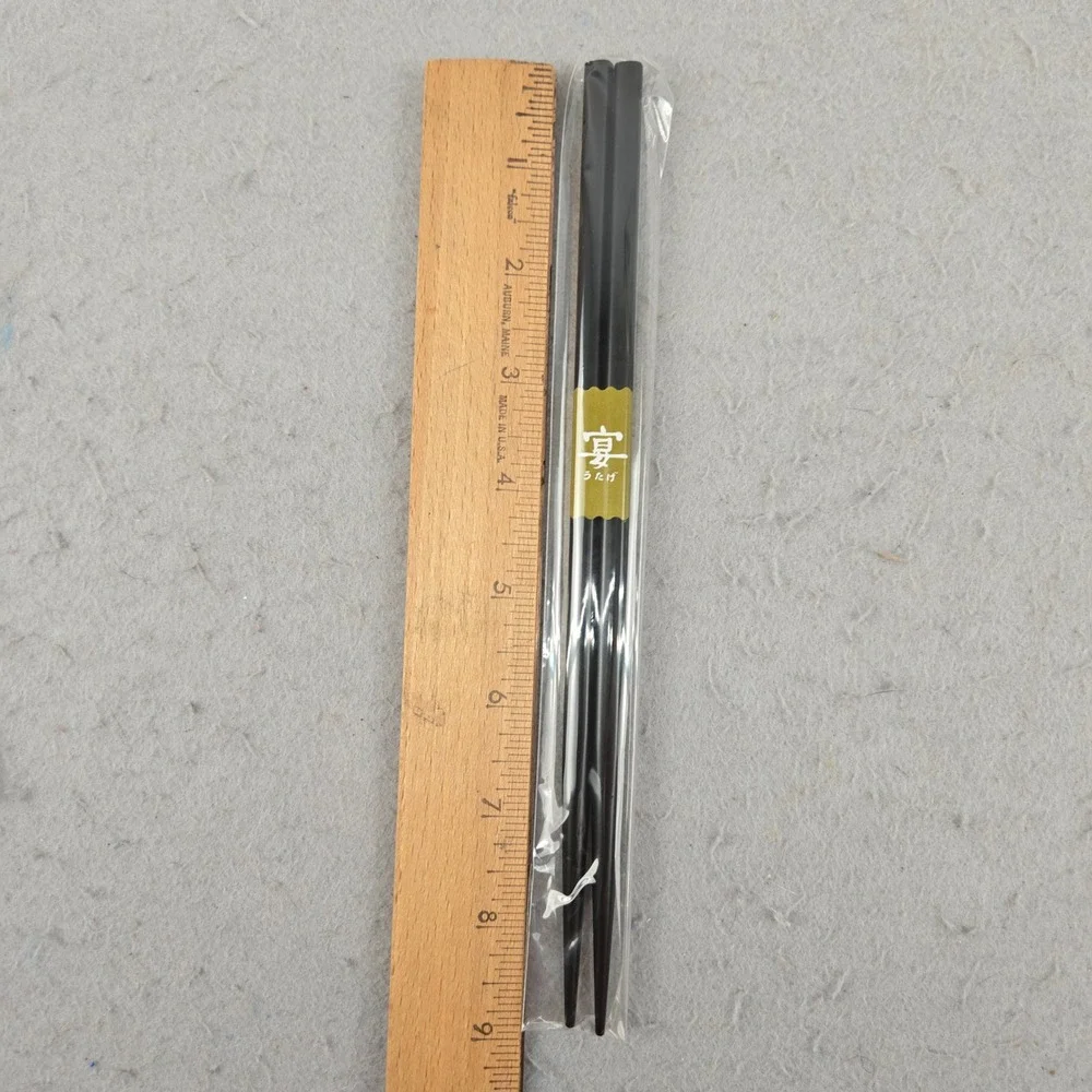 Japanese‎ Chopstick Set 4 Pairs Black Wood Ceramic Leaf Rests Made in Japan
